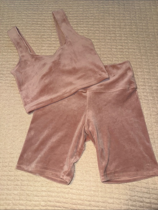 Colsie Pants - Colsie Velvet Crop Tank & Biker Set in Dusty Rose